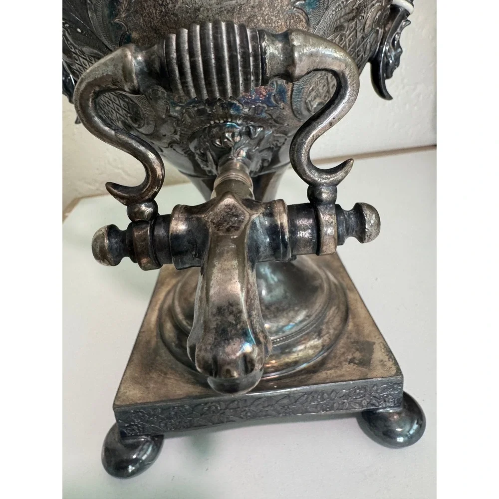 Antique Victorian Silverplate Samovar Tea Urn Repousse Dolphin Detail Silver